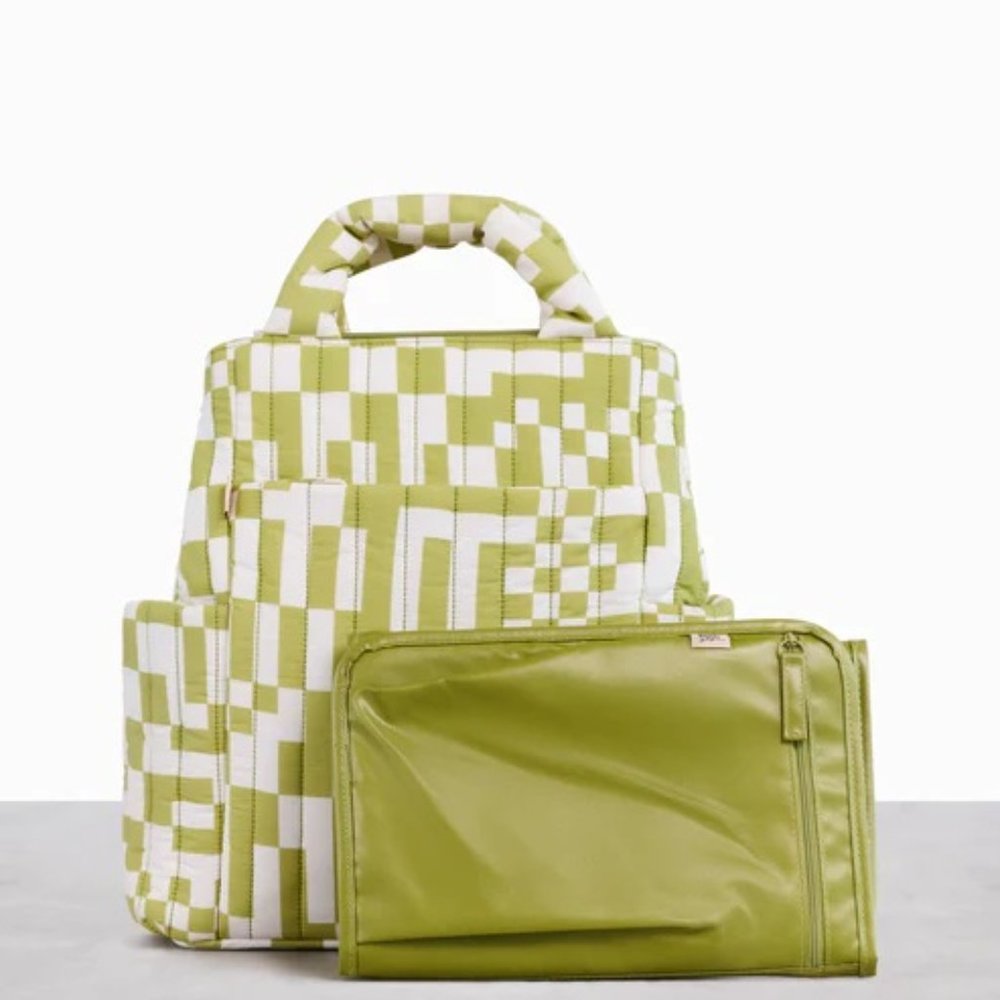 NWT BEIS x Elsa Hosk Diaper Backpack Tote in Play Date Green Checkered